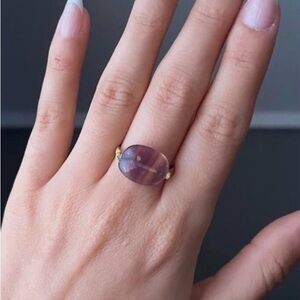 14K Solid Gold Brush Finish Fluorite Ring Size 7